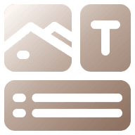 A tan minimalist icon displaying a layout of image, text, and list elements.