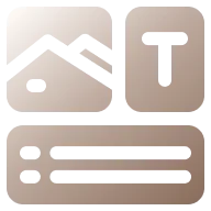 A tan minimalist icon displaying a layout of image, text, and list elements.