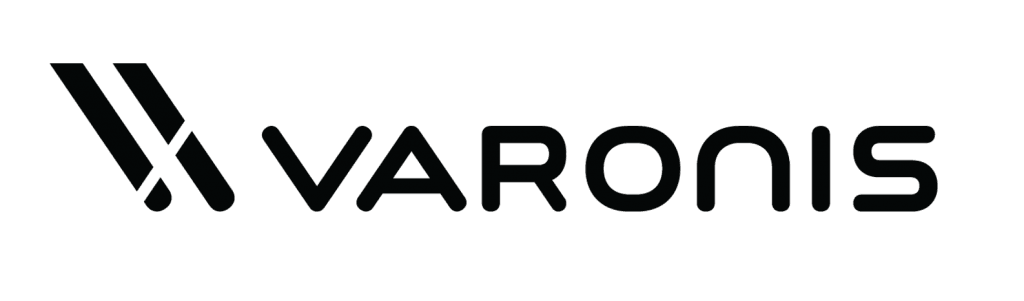 The Varonis logo, featuring a minimalist black emblem of two slanted parallel lines followed by the brand name "VARONIS" in a bold, sans-serif all-caps font.