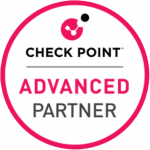 Circular pink and white badge for Check Point Advanced Partner.