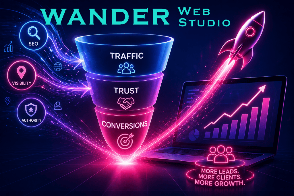 Lead Generation Strategies: The Ultimate UX Winning Combo. Illustration of a digital lead generation funnel showing how SEO, web visibility, and brand authority build trust, increase website traffic, and drive conversions for business growth in 2026.
